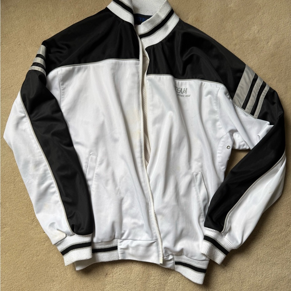 Men's White and Black Athletic Track Jacket